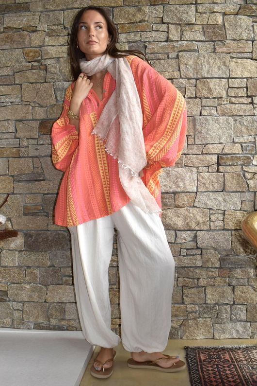 Peruvia Pillow Cotton Nero Smock Top Coral /19=